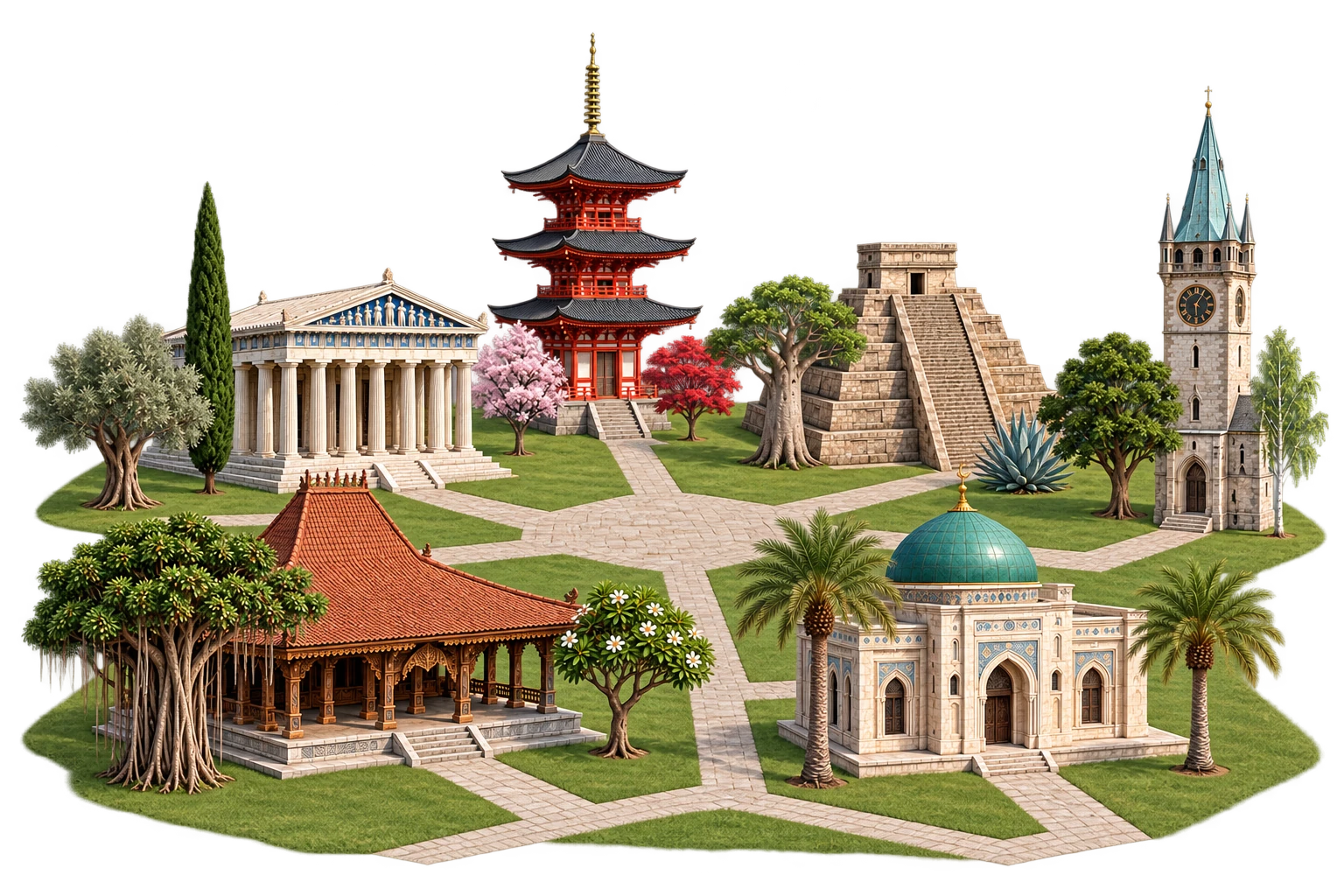 Ilustrasi arsitektur untuk kreasi rumah dan Balai Kampung